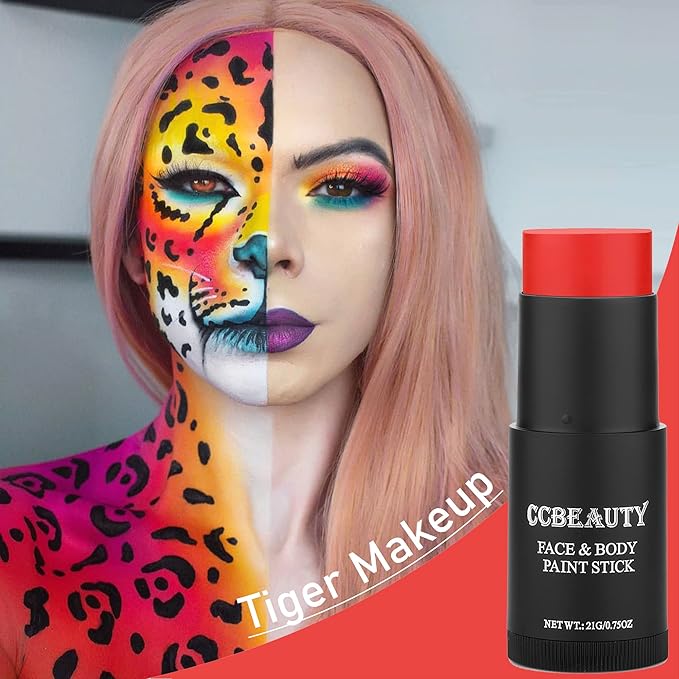 CCbeauty Red Face Paint Stick, Face Painting Kit, Full Coverage SFX Makeup Foundation, Professional Non-Toxic Body Paint for Halloween Costume Party, For Clown, Devil, Demon, Spider Makeup