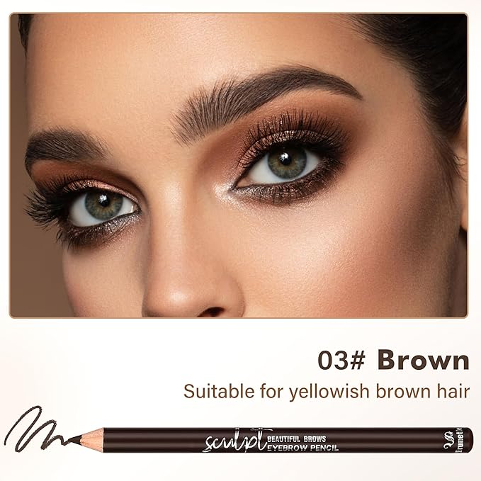 6Pcs Eyebrow pencil wooden，Brow Kit with Brush and Sharpener，Eyebrow Pencils for Women，Fine Tip Eye Brow Eye Liner for Eye Makeup,Shapes, Defines, Fills Brows (Brown-03)