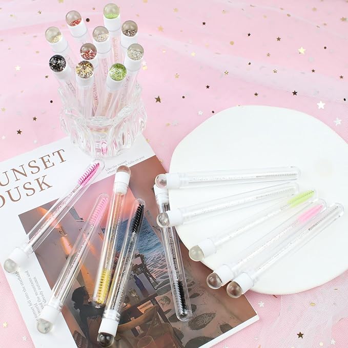 20 Sets Mascara Wands Tube Set Reusable Lash Spoolies Tube Tinsel Diamond Eyelash Brush Tubes Spoolies Lash Extension Brushes Applicators Makeup Tools (GF-MIX)