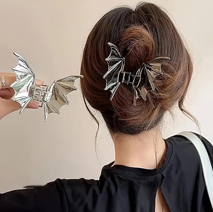 3Pcs Halloween Hair Claw Clips Bat Spider Hand Skeleton Design For Women And Girls,Metal Large Medium Size For Thick Thin Hair,Black Gun Headband Barrette For Styling Hair Accessories Party Gift