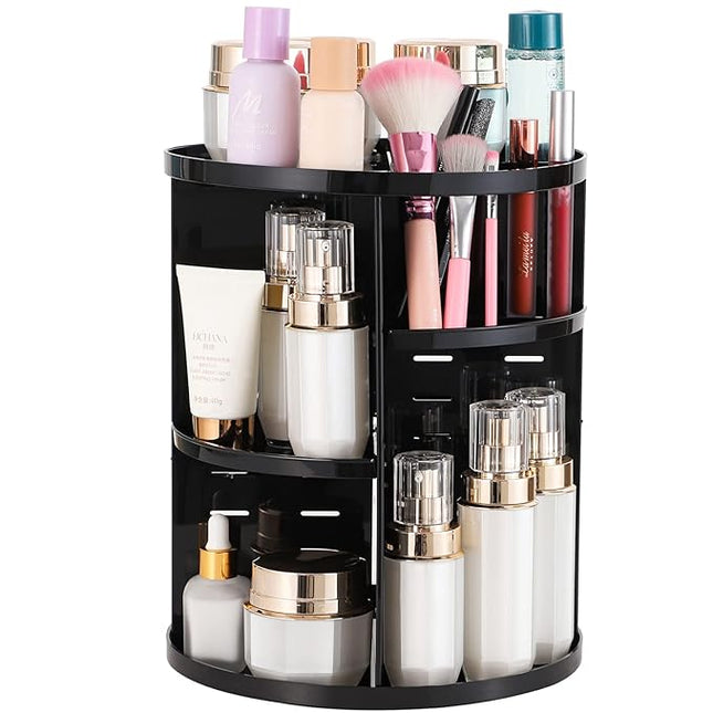 Cq acrylic Rotating Makeup Organizer for Vanity,Adjustable Spinning Organizer and Make up Organizers for Counter,Lazy Susan Bathroom Organizer for Beauty Product,Skin Care,Perfume Organizer,Black