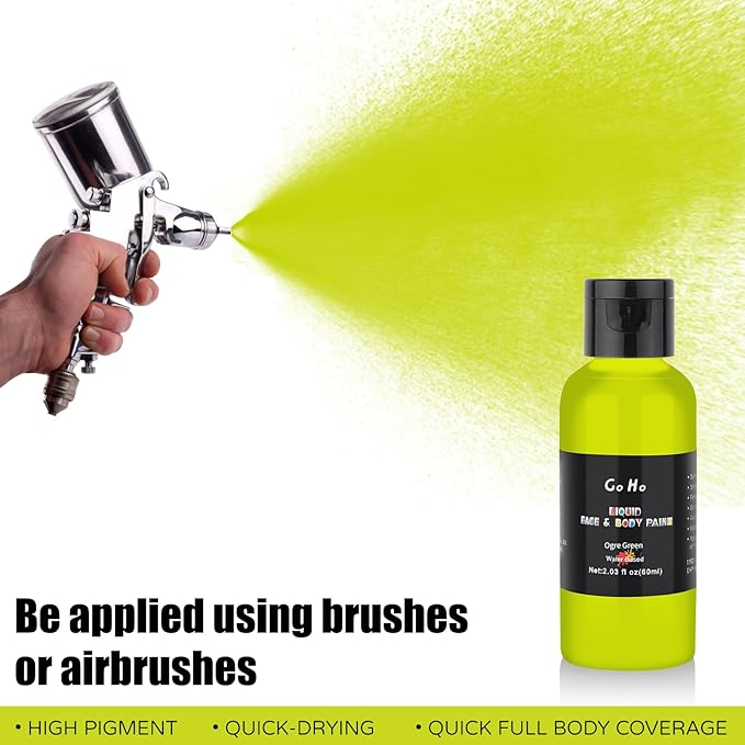 Go Ho Ogre Green Face Body Paint,Ogre Green Makeup Water Based Face Paint and Body Paint for Airbrush Makeup Special FX, Cosplay, and Halloween Make up