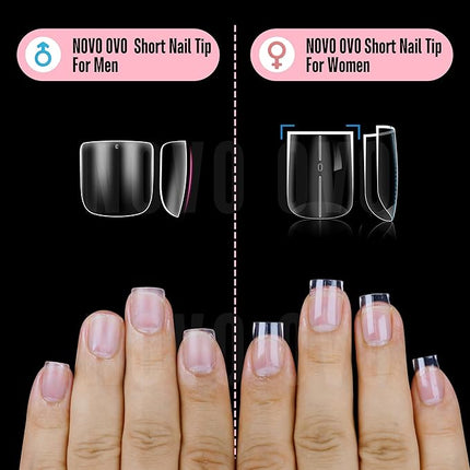 NOVO OVO Extra Short Nail Tips for Men and Women with Wide and Short Nail Beds, Thick Square Round Full Cover False Nails Press on, Soft Gel for Acrylic Fake Nails Extension kit 16 Sizes x 640pcs