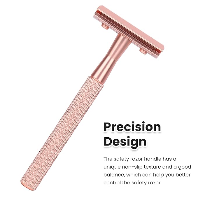 Double Edge Safety Razor For Woman With Stand and 10 Premium Stainless Steel Reusable Safety Razor, Razors For Shaving, Rose Gold