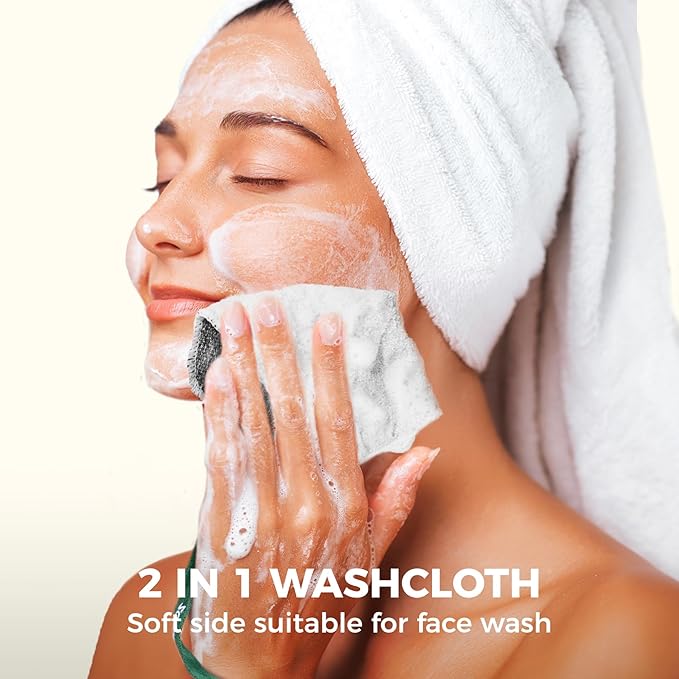 ZOMCHI 2 Count Washcloth, Exfoliating Washcloth for Dead Skin Removal, Dual Sided Exfoliating Washcloths (Deep and Soft)