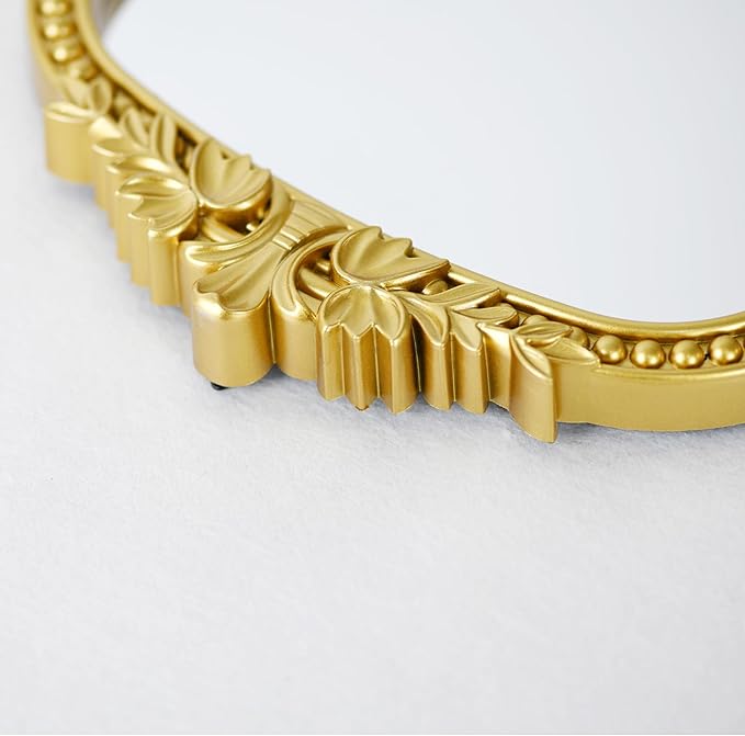 Gold Plastic Arched Makeup Mirror, Standing, Hanging or Wall Mount, Bathroom, Living Room, Bedroom Gold Decorative Mirror (10.6 * 8.6 inch)