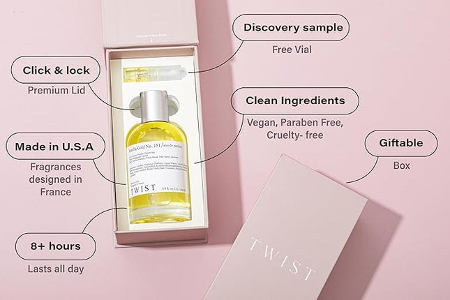 Twist Vanilla Gold No. 151- Inspired by Matieres Premieres Vanilla Powder, Long-Lasting Perfume for Women and Men, Vegan, Clean Ingredients, Coconut Powder & Heliotrope – Spray 100 ml | 3.4 fl. oz.