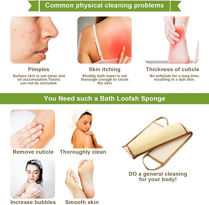 Exfoliating Natural Loofah Sponge Back Scrubber for Shower, Exfoliating Sponge for Shower, Bath Shower Scrubber for Men and Women, Luffa Scrubber to Clean Your Back Deeply Relax Your Body (2 Pack)