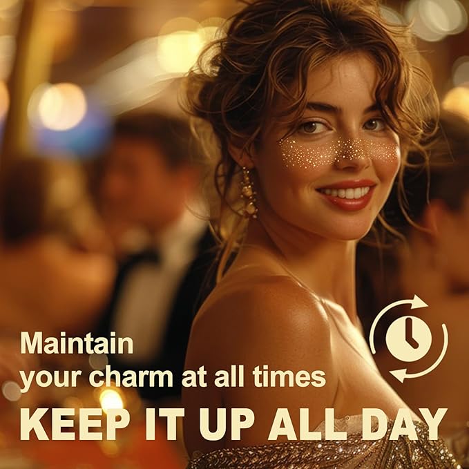 Glitter Freckles Face Tattoo，Face Makeup Patches，Golden Fake Freckles-6 Count，Waterproof-Fun & Creative Face Glitter Stickers，Temporary Face Freckles for Women，Must-Have for Music Party Makeup