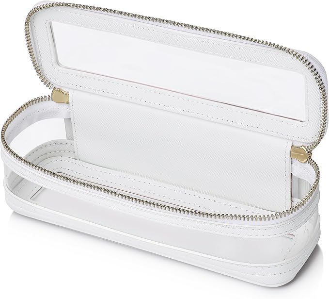 Pinkmik Makeup Brush Case Clear Travel Cosmetic & Toiletry Bag Slim Makeup Bag with Zipper Small Purse Organizer Car Essential Bag for Women (White, SLIM-1)