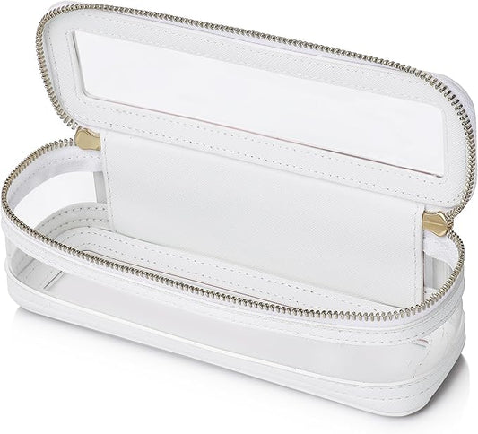 Pinkmik Makeup Brush Case Clear Travel Cosmetic & Toiletry Bag Slim Makeup Bag with Zipper Small Purse Organizer Car Essential Bag for Women (White, SLIM-1)