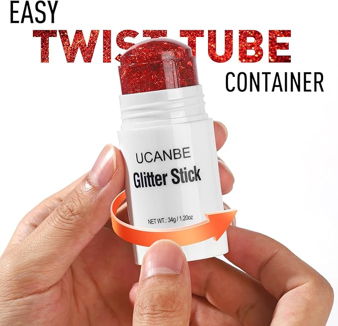 UCANBE Red Body Glitter Stick for Singer Concerts Music Festivals, Face Glitter Makeup for Face Body Hair Eyes & Lips, Chunky Glitter Sparkling Mermaid Sequins for Women 1.2OZ