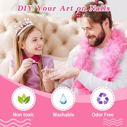 wakaniya Kids Nail Polish Set for Girls - 12 Candy Colors Safe Toddler Nail Kit with Nail Stickers, Water Based NonToxic Peel Off Quick Dry Nail Polish for Girls