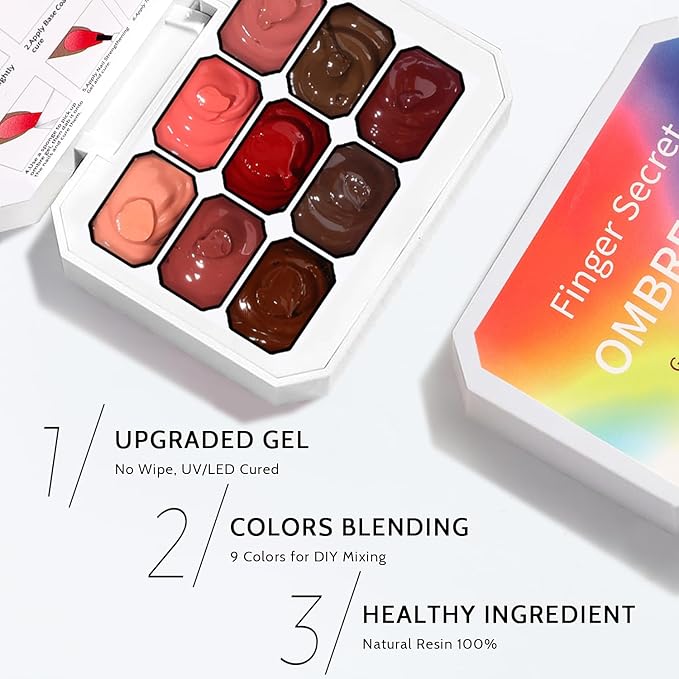 Sponge Pat Paint Nail Gel, 9 Colors Ombre Nails Gradient Gel Nail Blush Blooming Aura Nails Drawing Stripper Floral Painting Nail Art, No Wipe, UV/LED Curing (9 Colors E)