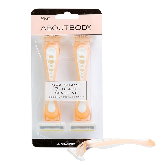 About Face Body Spa Shave 3-Blade Sensitive Disposable Razors With Coconut Oil Lube Strip, 4 Count