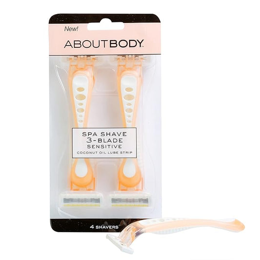 About Face Body Spa Shave 3-Blade Sensitive Disposable Razors With Coconut Oil Lube Strip, 4 Count