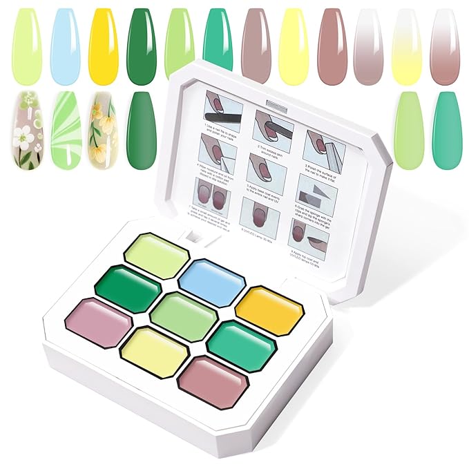 Gradient Painting Gel, 9 Colors Ombre Gel Nail Polish Bright Green for Women St. Patrick's Day Pat Aura Nails French Manicure Soak Off UV Long-lasting Home Nail Salon DIY Rainy Day