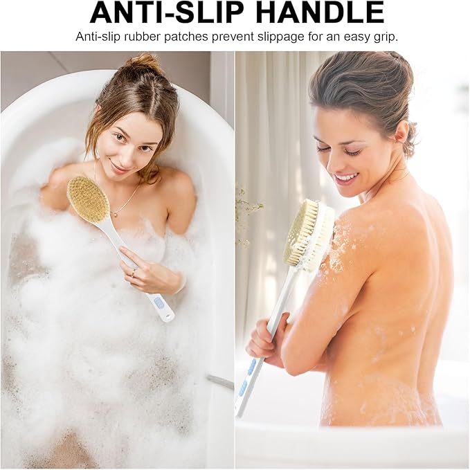 Back Scrubber, Back Scrubber for Shower, Bath Brush Long Handle for Shower with Double Sided Bristles for Wet or Dry Brushing (Blue)