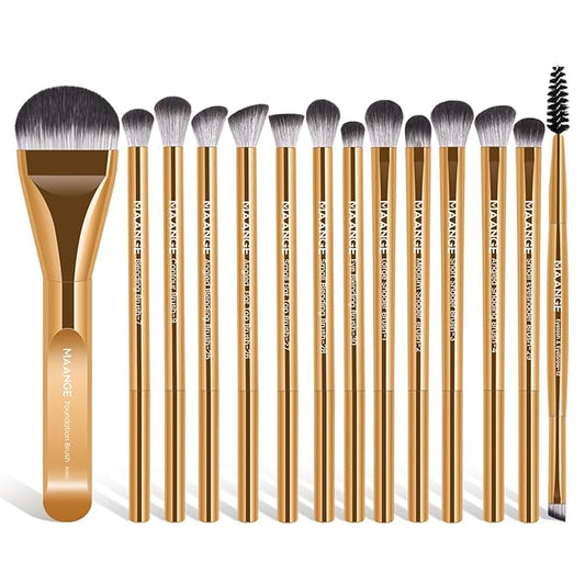 MAANGE 14-Piece Makeup Brush Set with Aluminum Ferrule- Premium Synthetic Makeup Brushes Kit Foundation Brush Eye Shadow for Beginners & Professionals(Gold)