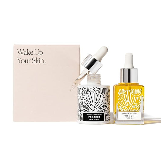 Naked & Thriving Limited Edition Day Set | Protect Antioxidant Day Serum (30 mL) + Prevent Anti-Aging Face Oil (35 mL) with Hyaluronic Acid, Moringa and Rosehip Oil | 65 mL/2.18 fl oz (Set of 2)