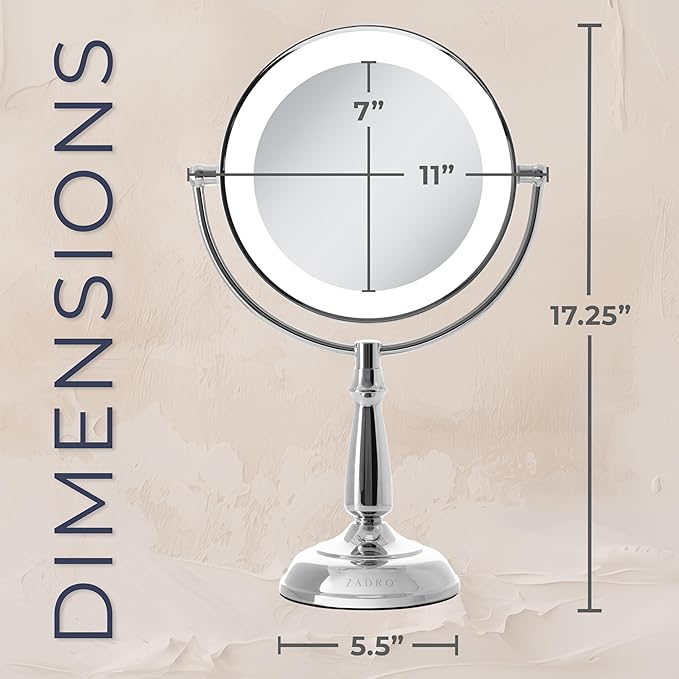 Zadro 11" Makeup Mirror with Lights and Magnification Dimmable Touch LED Lighted Makeup Mirror with Magnification (Large | 11" x 17" | 10X/1X, Chrome)