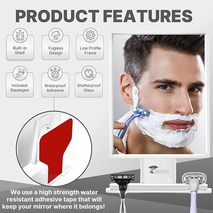 ToiletTree Products Fogless Shower Mirror for Shaving & Makeup - Adjustable - Anti-Fog Mirror with Squeegee