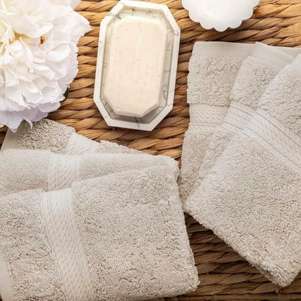 Superior Egyptian Cotton Pile Face Towel/Washcloth Set of 6, Ultra Soft Luxury Towels, Thick Plush Essentials, Absorbent Heavyweight, Guest Bath, Hotel, Spa, Home Bathroom, Shower Basics, Stone