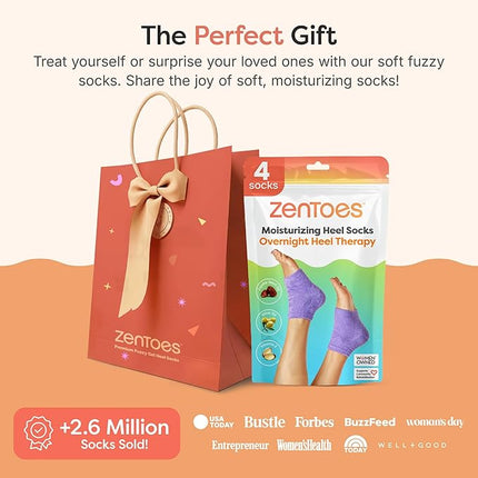 ZenToes Moisturizing Socks for Cracked Heel Treatment, Vitamin E, Olive Oil and Jojoba Oil Infused Heel Socks, Galentines Day Gifts, Self Care Gifts for Women (Fuzzy Lilac Purple, Regular)