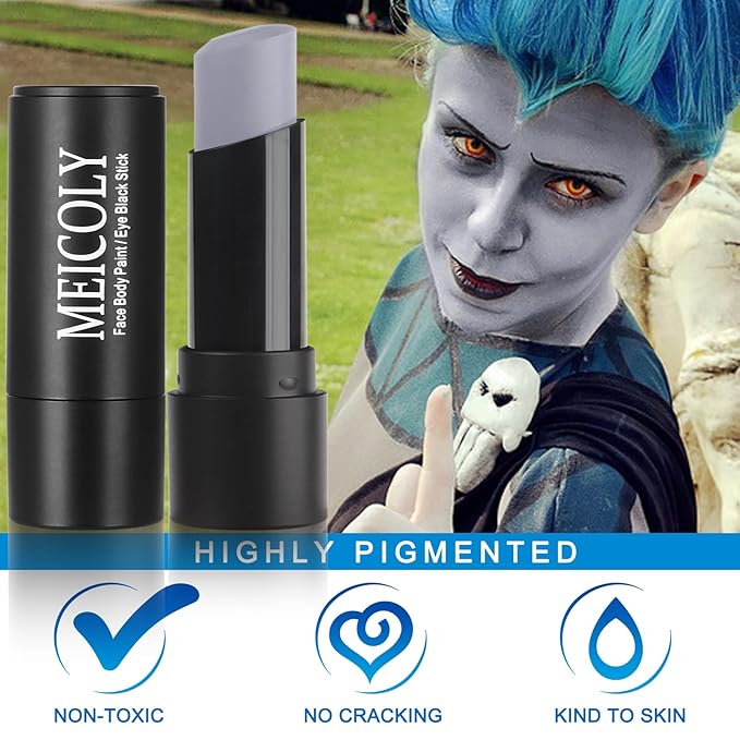 MEICOLY Light Grey Eye Black Stick,Waterproof Eye Black Baseball Softball Football Lacrosse,Gray Grey Face Body Paint Stick for Halloween SFX Zombie Grayscale Homestuck Cosplay Makeup