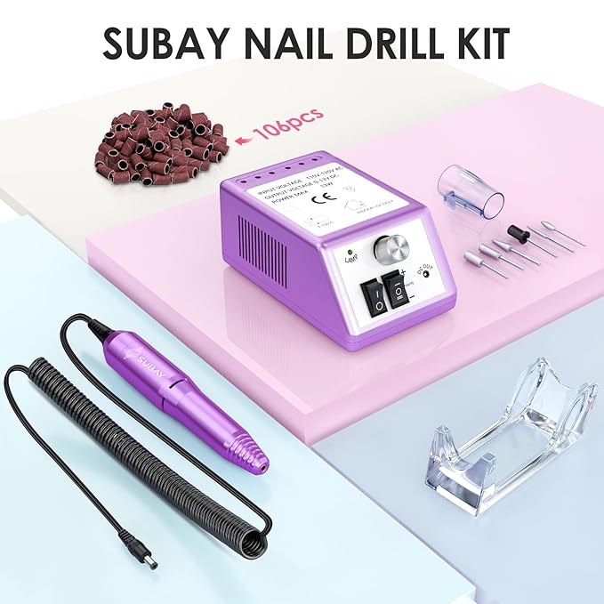 Subay Professional Finger Toe Nail Care Electric Nail Drill Machine Manicure Pedicure Kit Electric Nail Art File Drill with 1 Pack of Sanding Bands (Purple)