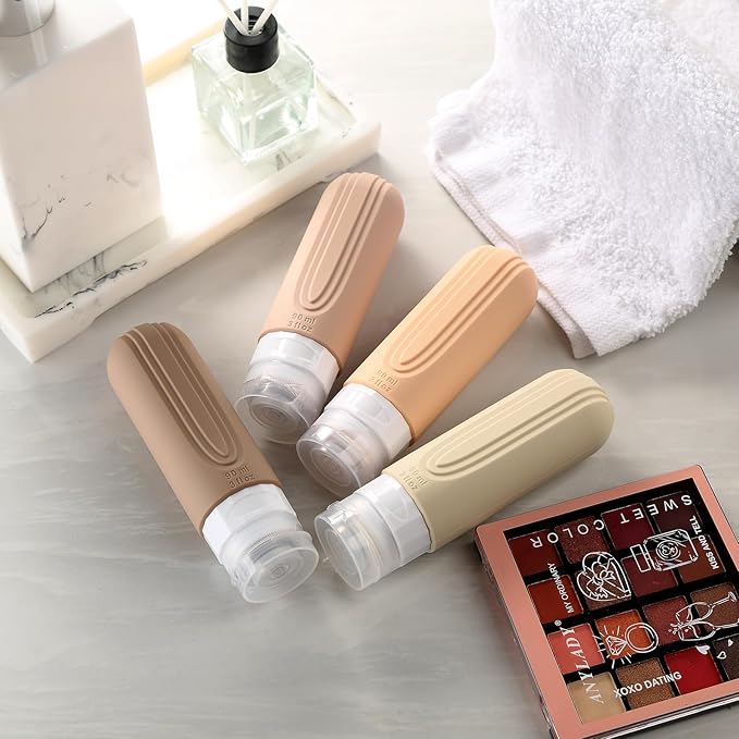 Travel Bottles for Toiletries, Tsa Approved 3oz Travel Size Containers BPA Free Leak Proof Refillable Liquid Silicone Squeezable Travel Accessories for Shampoo Conditioner Lotion (4 Pack)