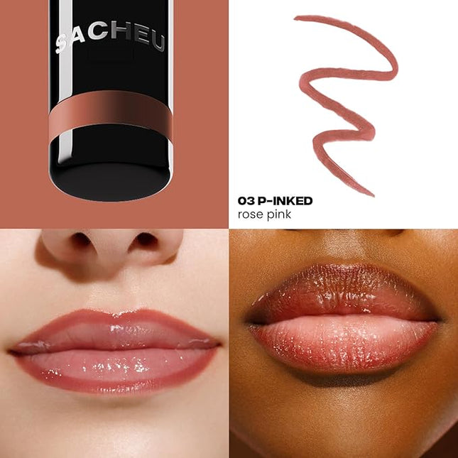 Sacheu Lip Liner STAY-N Peel Off Lip Stain — Long Lasting Waterproof Lip Tint with Hyaluronic Acid & Vitamin E — Transfer Proof Matte Finish, Vegan & Cruelty-Free (p-INKED)