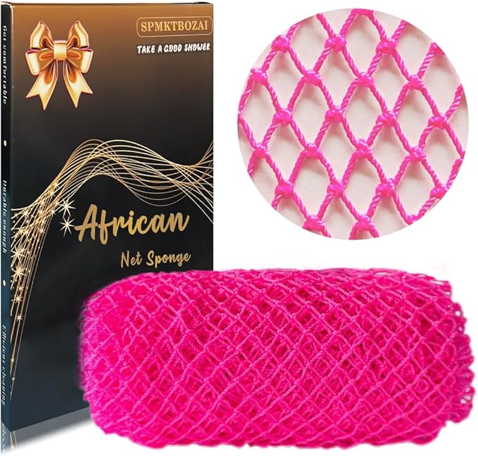 African Net Sponge Authentic, African Exfoliating Sponge Real African Net Black Owned, African Bath Sponge Back Scrubber, Body Exfoliator Shower Bath Accessories (Rose Pink)