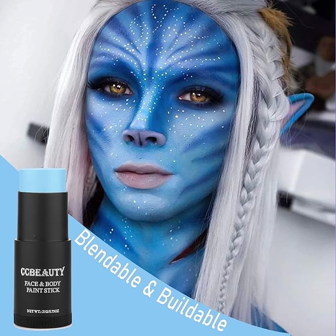 CCbeauty Light Blue Face Paint Stick, Face Painting Kit, Full Coverage SFX Makeup Foundation, Professional Body Paint for Halloween Costume Cosplay Theme Party, For Avatar, Sally Corpse Bride Makeup