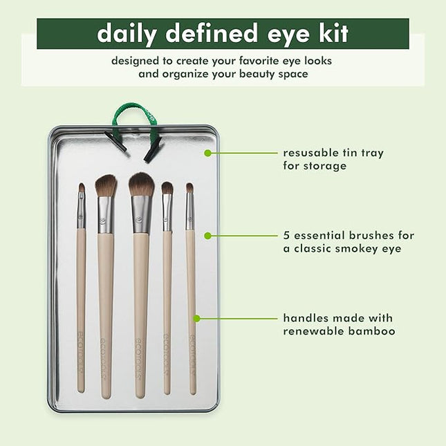 EcoTools Daily Defined Eye Brush Kit, Makeup Brushes For Liquid, Powder, & Cream Eyeshadow & Eyeliner Application, Eco-Friendly Eye Brushes, Synthetic Hair, Cruelty Free, 5 Piece Set
