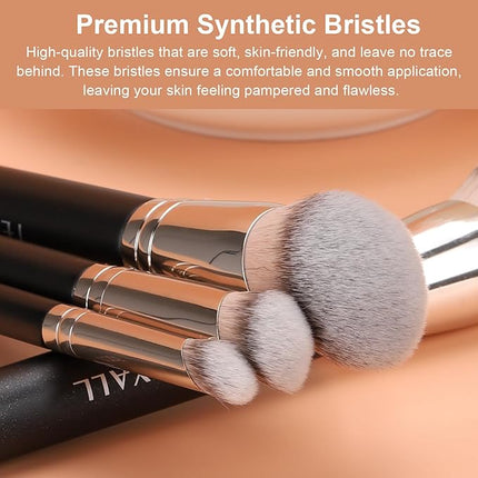 TEOYALL Foundation Contour Conceal Brush Set, 3PCS Angled Synthetic Kabuki Brush for Blending Setting Buffing with Liquid, Cream and Powder Cosmetic (170S/270S/370S)
