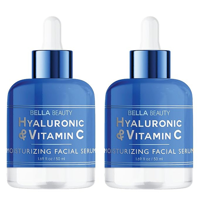 Bella Beauty Hyaluronic Acid & Vitamin C Moisturizing Facial Serum - Hydrating, Reduces Fine Lines & Wrinkles - Dermatologist Tested, Korean Skin Care for All Skin Types - 1.69 Fl. Oz (2 Pack)