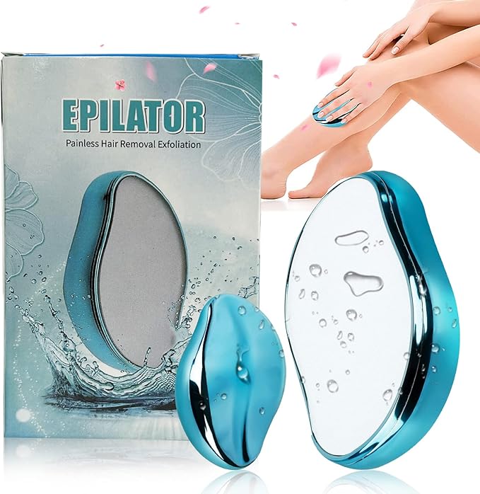 2 Pcs Crystal Hair Eraser for Women and Men - Reusable Crystal Hair Remover - Portable Magic Painless Exfoliation Easter Basket Stuffers - Blue & Black