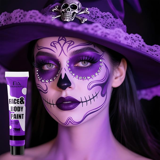 Purple Face Paint -Water Based Non-Toxic Highly Pigmented Body Painting for Fantasy Creature Halloween SFX Cosplay, Full Coverage Washable Paint for Costume Party Stage Performance