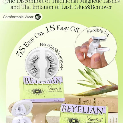 BEYELIAN Magnetic Eyelashes with Applicator Kit, Reusable False Lashes, No Glue Needed Soft Magnetic Lashes Natural Look for Eye (Lightweight & Comfortable)