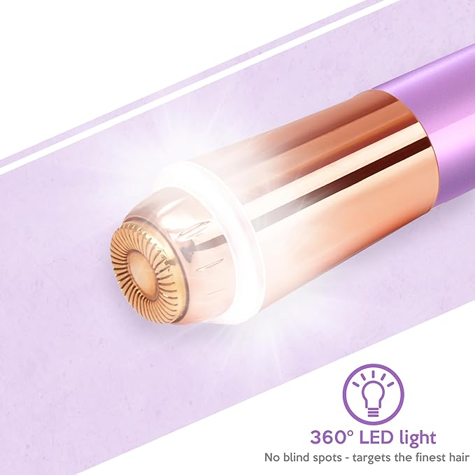 Portable Facial Hair Remover for Women – Painless, Fast & Precise Flawless Electric Razor & Epilator for Face, Lips, Chin Hair Removal – 18K Gold-Plated, 360° LED Light