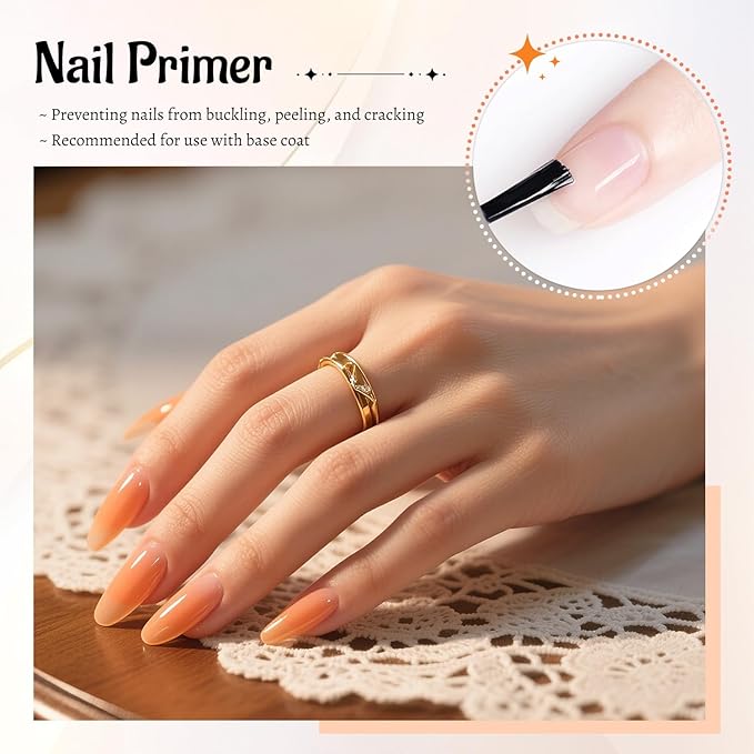 JODSONE 4 Bottle 10ML Nail Primer Base Coat Top Coat and Builder Gel Glossy Durable Long Lasting Gift for Girls at Home Salon Design