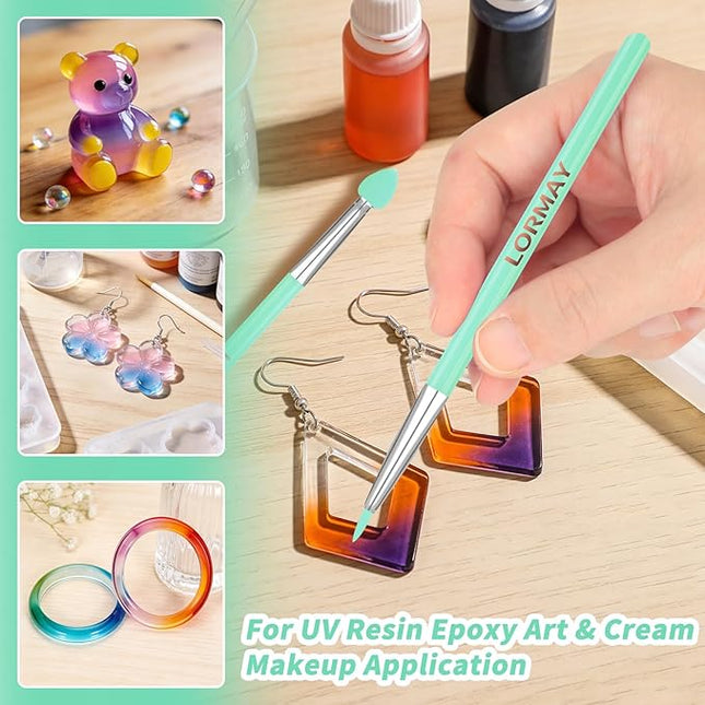 LORMAY 7 Pcs Silicone Brush Applicator Kit for UV Resin Epoxy Art Crafting and Cream Makeup Products (Mint Green)