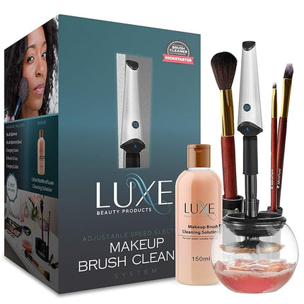 Luxe Electric Makeup Brush Cleaner Machine with Cleaning Solution - USB Charging Station, Automatic Brush Washer and Dryer - 3 Adjustable Speeds for Easy Cleaning - Complete Set for Hygienic Brushes