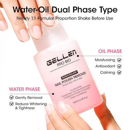 Gellen Nail Polish Remover, Non Acetone Rose Scent Nail Polish Remover, Dual-phase Hydrating Fingernail Polish Removal, Healthy Nourishing Nail Removal with Pump, Contains Vitamin E, 6.09 Fl Oz