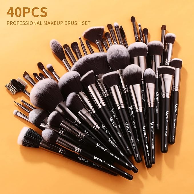 BEILI Makeup Brushes 40Pcs Professional Makeup Brush Set Premium Synthetic Kabuki Foundation Blending Face Powder Blush Concealers Eye Shadows Make Up Brushes Kit