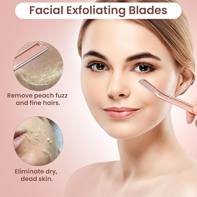 Dermaplaning Tool for Face, Dermaplane Razor for Peach Fuzz with Metal Grip, Professional Eyebrow Razor for Women, Facial Razor for Women Silver (12 Replaceable Blades)