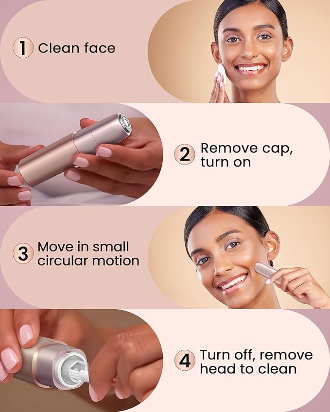 Facial Hair Remover for Women: Painless Rechargeable Face Shaver for Women with 2 Replacement Heads, Electric Hair Removal Device for Peach Fuzz Upper Lip Chin & Face