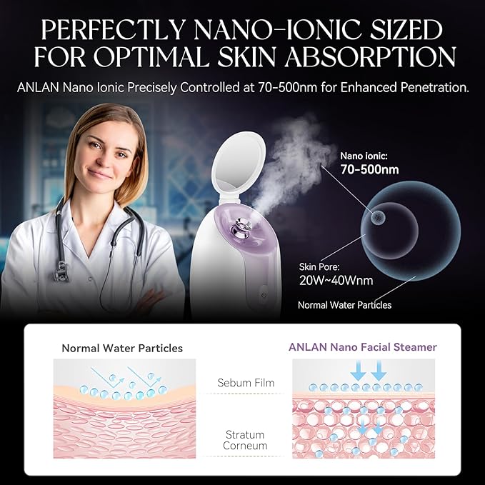ANLAN Facial Steamer, High-Speed Nano steam, Deep Cleansing, Pore Care, Repairs and Strengthens Skin's Foundation, Facial Humidifier, Home Facial spa, Hydrating Moisturizing, Sensitive Dry Skin spa