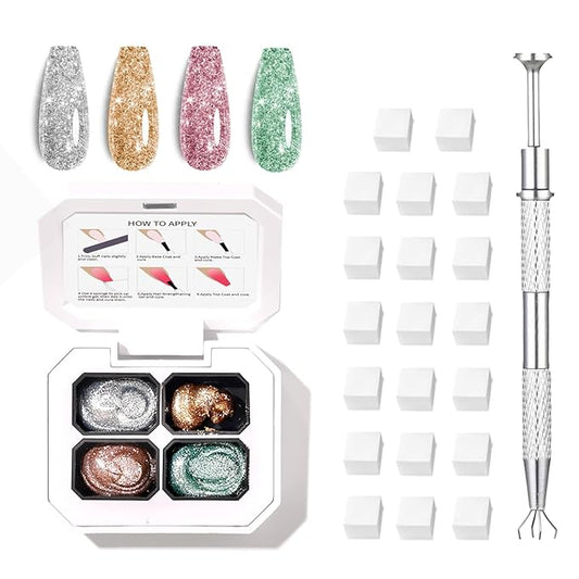 Finger Secret 4 Colors Ombre Gel Nail Polish,Glitter Ombre Pigment Palette Pat Patting Gel with 20Pcs Nail Sponges for Nail Painting Gel Nail Art in Salon or Home Use (k5)